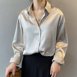 Autumn 2021 Womens Clothing Silk Shirt Vintage Blouse Women Sheer Top Women Long Sleeve Dress Shirt Plus Size Woman Overshirt