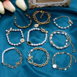 Wenkouban 9Style Vintage Pearl Bracelet For Women Jewelry Boho Coin Geometric Crystal Gold Color Chain Bracelets Bangles Femme Accessories