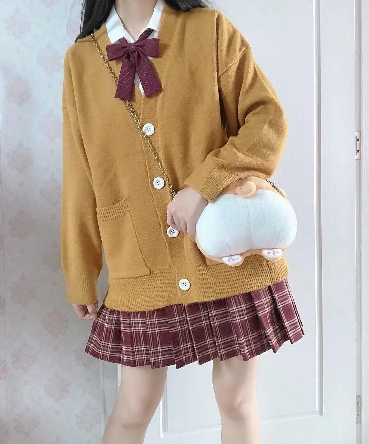 Japanese style sweater spring autumn V-neck cotton knitted sweater JK uniform cardigan multicolor Cosplay women's wear