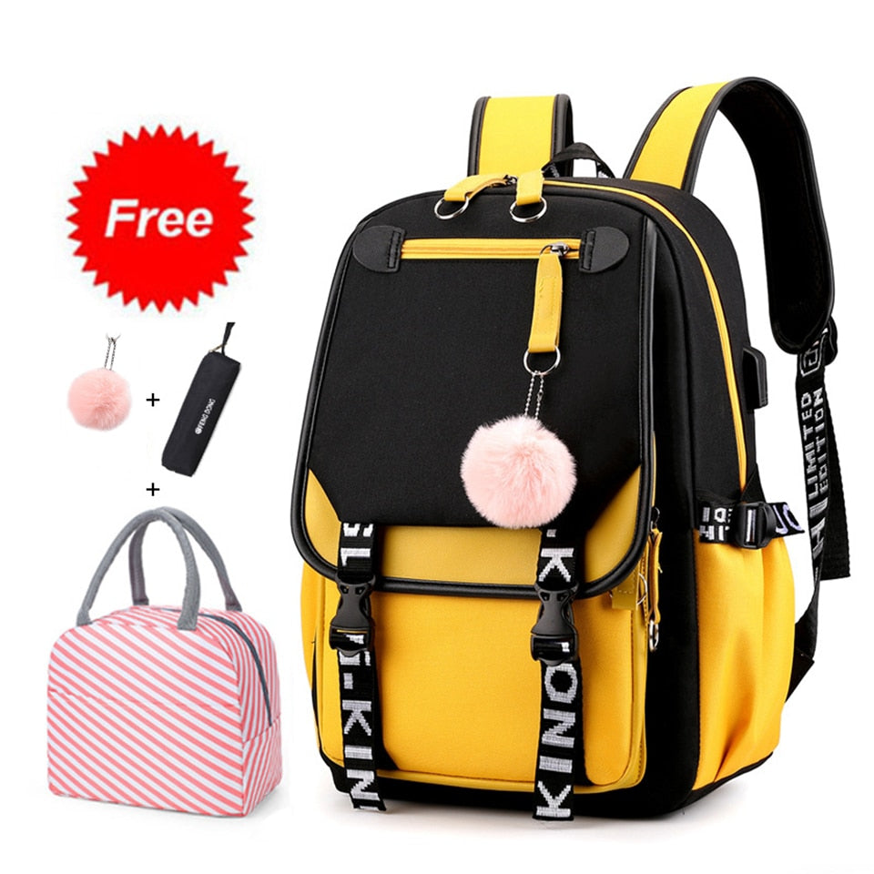 Wenkouban Teen Girl School Backpack with USB Charging Port 15.6 Inch Laptop Bag Water Resistant Nylon School Bookbag New 2023