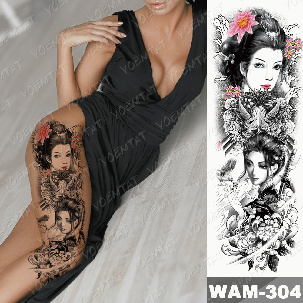 Large Arm Sleeve Tattoo Ninetales Sakura Cat Demon Waterproof Temporary Tatto Sticker Japanese Body Art Full Fake Tatoo Women