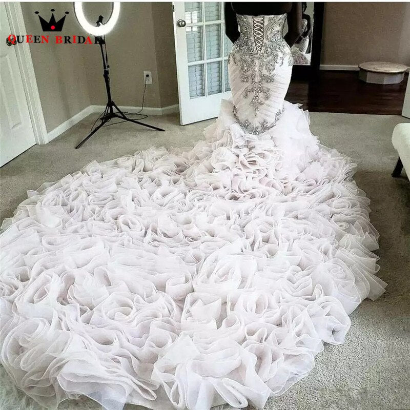 Wedding Dress 2021 Mermaid Big Train Sweetheart Crystal Beaded Sequins Luxury Sexy Bride Dress Custom Made KW41
