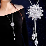 Wenkouban Sunflower Crystal Pendant Necklace Women Fashion Blue White Rhinestone Long Chain Necklaces & Pendants Jewelry