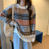 Wenkouban Harajuku Striped Sweater Vintage Women Loose Oversize Pullover Korean Style O-Neck Long Sleeve Female Knitted Jumper Pull Femme