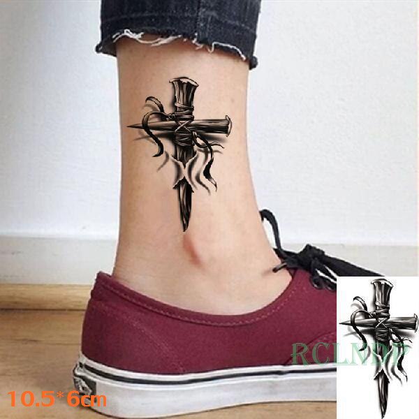 Waterproof Temporary Tattoo Sticker Neck Black Word Angel Devil Bull Cross English Letters Flash Tatoo Fake Tatto for Woman Men