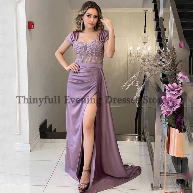 Graduation dress Sexy Prom Evening Dresses Off Shoulder Appliques Party Dress High Split Floor Length Cocktail Gowns Saudi Arabia Dubai