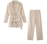 Wenkouban Women Office Pant Suit Double Breasted Full Sleeve Blazers Jacket+Wide Leg Pant Two Pieces Set Lady Outfits Work Clothes