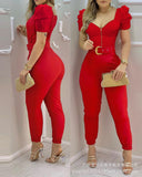 Wenkouban new women's temperament red V-neck casual one-piece suit
