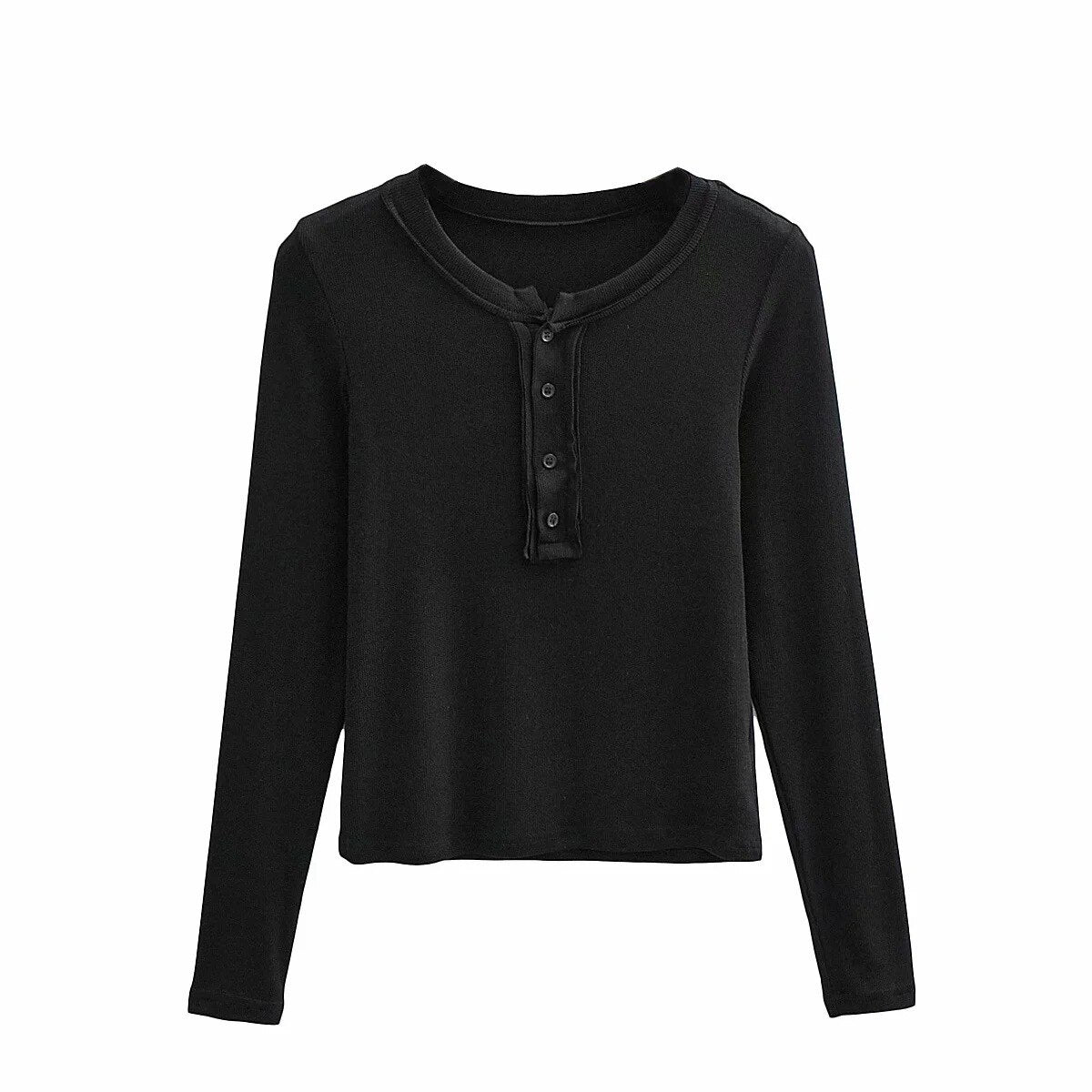 Graduation Gifts  Korean Style Slim Solid Color Bottomed Tops Half Open O-neck Long Sleeve Short Women Open Navel T-shirt Mo2s