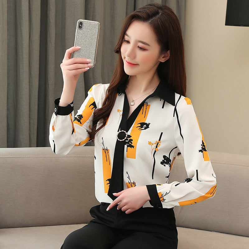 Graduation Gifts  Elegant Loose Women Tops and Blouse Fashion Plus Size Tops 2022 Spring Long Sleeve Print Office Lady Shirt  Blusas 8087 50
