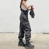 Wenkouban  Graduation Gifts Gothic Black Overalls Womens Cargo Pants Sling Bow Belt Dungarees Wide Leg Pants Casual Trousers Oversized
