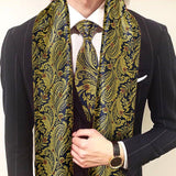 New Fashion Men Scarf Green Jacquard Paisley 100% Silk Scarf Tie Autumn Winter Casual Business Suit Shirt Scarf Set Barry.Wang