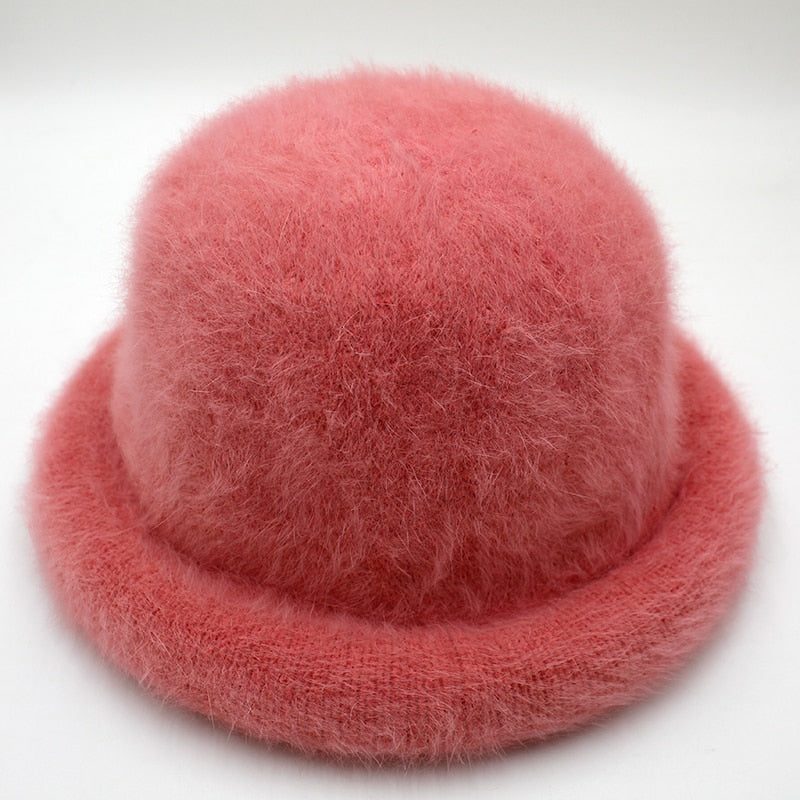 Wool Elegant Women Hat Dome Short Brim Hats Female British Retro Autumn Winter Basin Cap Faux velvet Hat RC2070