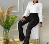 Wenkouban Pants Set Casual Women Two Piece Set Outfits Office Workwear Print Tied Detail Top & Polka Dot Sleeve Style Clothing Length Age