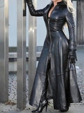 Wenkouban 2022 hot-selling fashion long pu stand collar leather jacket in stock