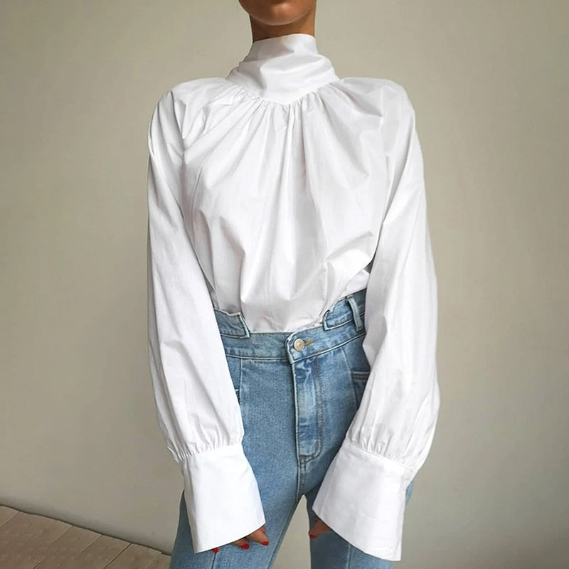 Wenkouban  Fashion Bowknot Blouses 2023 Women Long Sleeve Elegant Stand Collar Party Shirt Autumn Casual Pleated Solid Top Tunics