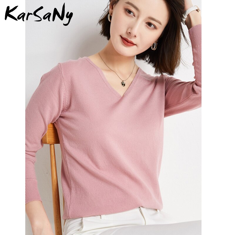 Back To School V Neck Sweater Pullover Winter Women 2022 Solid Pulls Slim Knitted Top Basic Women's Sweaters Autumn Women Cashmere Jumper Woman