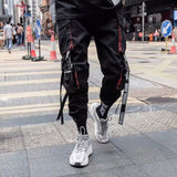 Wenkouban Mens Vintage Hip Hop Style Baggy Jeans Joggers Cargo Pants For Men Casual Hip Hop Hit Color Pocket Male Trousers Sweatpants Streetwear Ribbons Techwear Pants