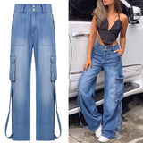 Graduation Gifts High Waist Jeans Woman Wide Leg Denim Boyfriend Streetwear Clothing Cotton Fashion Harajuku Pocket Straight Cargo Pants