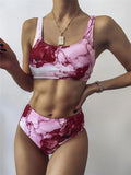 Wenkouban   Women Print Sports Bandeau Bikini 2023 Push Up  Marble Swimsuit High Waist Swimwear Female Bathing Suit Beachwear Bikini