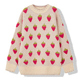 Wenkouban Winter Knitted Sweater Women Strawberry Embroidery Oversized Pullovers Harajuku Casual O-Neck Loose Knitwear Jumper Sueter Mujer