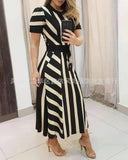 WENKOUBAN 2022 new summer style European and American striped long short sleeve women's round neck dress