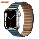 Leather Link For Apple watch band 44mm 40mm 41mm 45mm 42mm 38mm original Magnetic Loop bracelet iWatch series 3 5 4 SE 6 7 strap