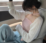 Wenkouban Sexy Knitting Shrugs Women Chic Crop Tops Basic Bolero All Match Loose Sun Protection Translucent Fashion Knitwear Long Sleeve
