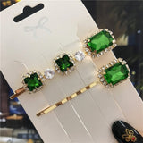 Wenkouban 2022 New Green Crystal Hair Clip Hairpins for Women Fashion Simulated Pearl Hair Accessories Set Luxury Wedding Female Ornaments