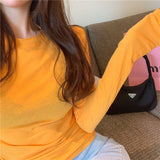 Wenkouban Long Sleeve Tops For Women Solid Cotton Tee Shirt Femme Korean Fashion Clothing Casual Tshirts Slim T-Shirt Tees Spring Autumn