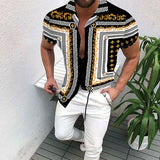 Summer New Men's Clothing European American Retro Trend Shirt Cardigan Men's fashion trend  Short Sleeve