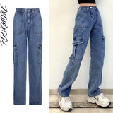 Graduation Gifts High Waist Jeans Woman Wide Leg Denim Boyfriend Streetwear Clothing Cotton Fashion Harajuku Pocket Straight Cargo Pants