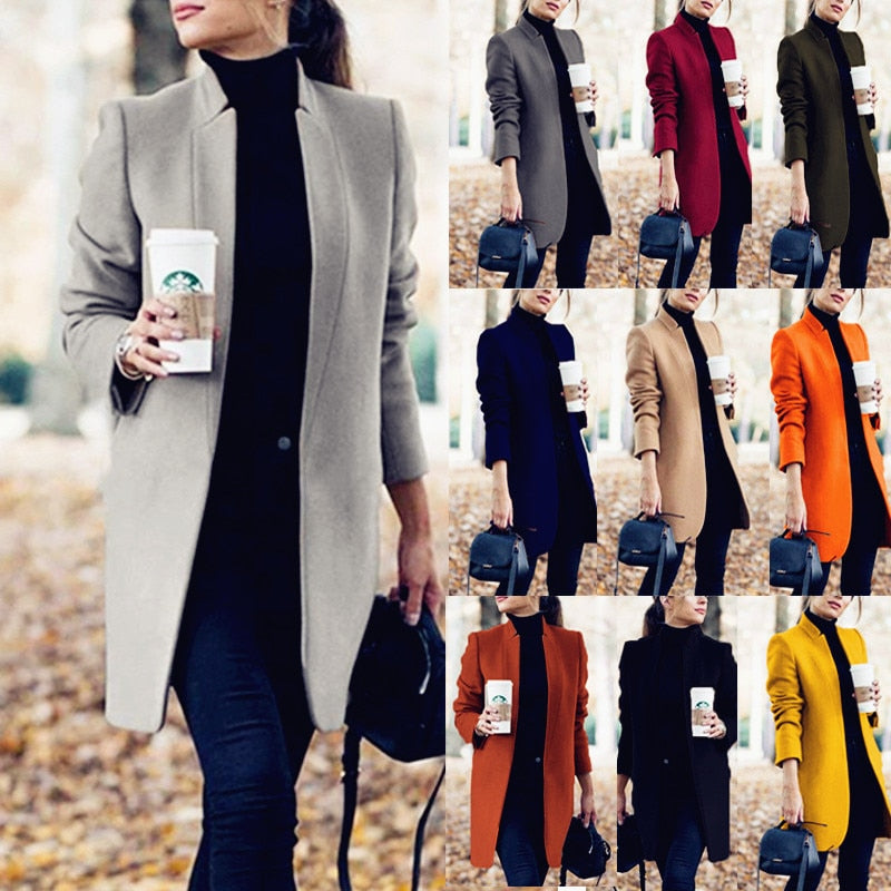 Wenkouban Christmas Gift New Fashion Women's Casual All Match Coats Jackets 2023 Autumn Winter Solid Color Stand Up Collar Ladies Woolen Coat