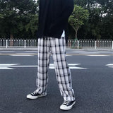 Wenkouban Back To School  Plaid Pants Men Streetwear Baggy Fashion Wide Leg Checked Trousers Male Summer Loose Casual Harajuku Korean Streetwear
