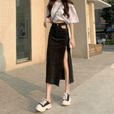 Wenkouban Hem Single Slits Zipper A-Line High Waist Side Slit Denim Casual Long Skirt Female Summer 2023 New Thin Girl Bag Hip Ins Tide