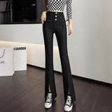 Wenkouban Split Zipper Buttons Women Trousers Korean Fashion Casual Office Lady Black Flare Pants Female High Waist Long Pants S-XL