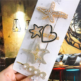 Wenkouban 4PCS Hair Accessories Gold Silver Hair Clips Set Vintage Feather Starfish Crystal Pearls Hairpin For Women Fashion Headwear 2022