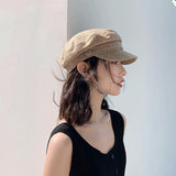 Wenkouban Sun Fashion Unisex Linen Military Hat Autumn Sailor Hats For Women Men Flat Top Captain Cap Travel Cadet Hat Navy Caps