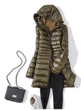Wenkouban Woman Duck Down Jackets Winter Plus Size Ultralight Hooded Women Down Coat Portable Long Parkas Padded Puffer Overcoat 6XL 7XL