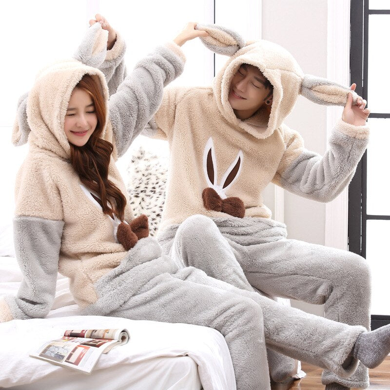 Wenkouban Couples Pajamas Set Coral Fleece Sleepwear Autumn Winter New Cute Lounge Wear Casual Pyjamas Suit Nightwear Panda Home Clothes