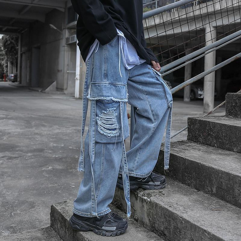 Wenkouban Baggy Jeans Ripped Jeans For Men Baggy Denim Trousers Male Punk Rave Goth Pants Cargo Jeans Streetwear Autumn Hip Hop