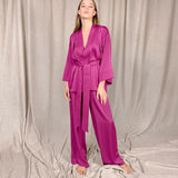Wenkouban Drop sleeves Satin Robe Sets Bathrobe For Home Suit 2021 Sexy Sleepwear Women Pajama Loose Flare Pants Spring Fashion