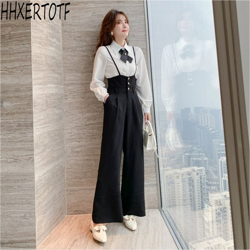 Wenkouban 2022 Spring Fashion Elegant Women Two Piece Suits Long  Sleeve Shirts Tops+Long Wide Leg Pants Trousers Sets