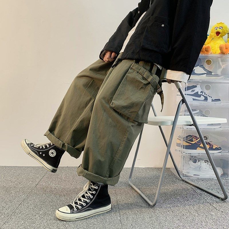 Wenkouban Men's Cargo Trousers Male Harajuku Black Cargo Pants Men Wide Leg Pants For Men Streetwear Baggy Oversize Plus Size