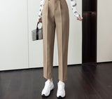 Wenkouban Khaki Suit Women Pants Autumn Loose Straight Harem Trousers Female Pockets Zipper Elegant Korean Style White Pants S-XXL