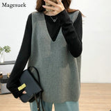 Graduation Gifts   Sleeveless Knitted Sweater Vest Women Autumn Winter 2022 Loose Cashmere Pullover Women Sweaters Vintage V-neck Jumper Vest 16798