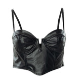 Wenkouban Sexy Ladies Ank Top Motorcycle Style Low-Cut Black PU Leather Corset Sling Tanks Tops Women Vest Femme Womens Clothing