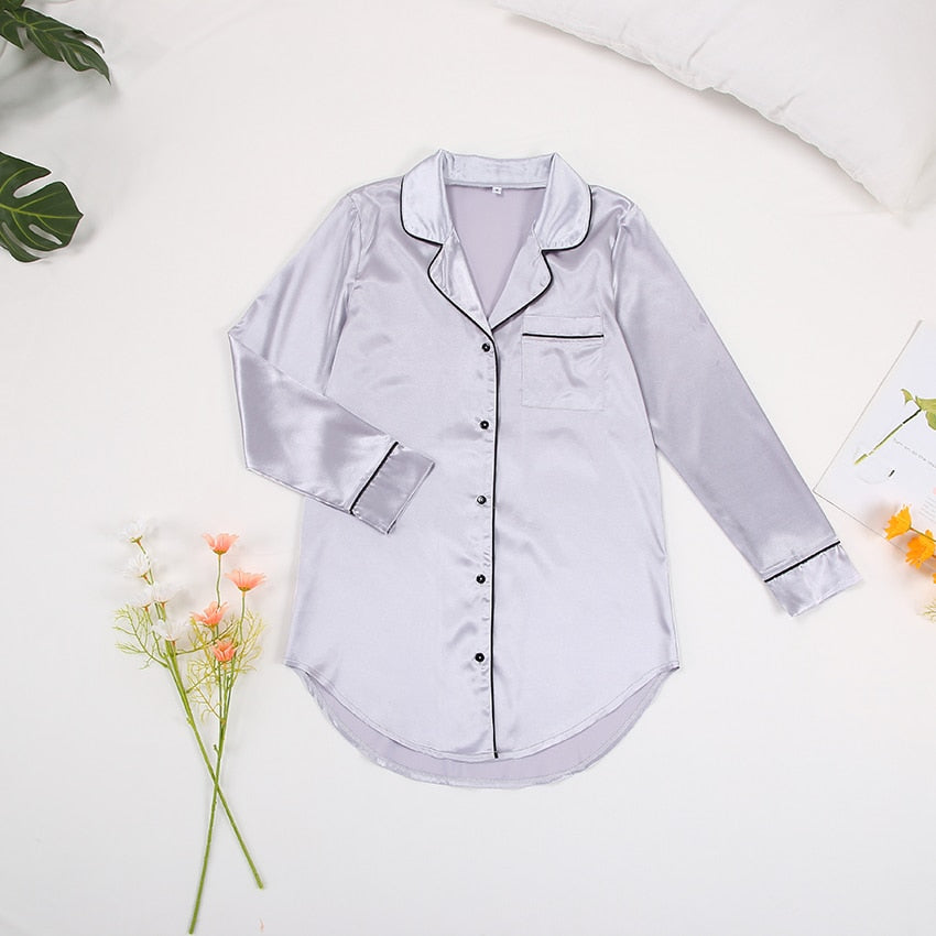 Wenkouban Pocket Sleepwear White Long Sleeve Robes For Women Pajama Elegant Sleep Tops Night Shirt Sexy Satin Bathrobe Female Spring 2022