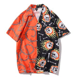 Wenkouban 2023 Hip Hop Shirt Streetwear Men Hawaiian Shirt Fire Skull Chain Harajuku Beach Shirt Hiphop Shirts Summer Tops Short Sleeve