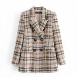 Wenkouban Women 2023 New Fashion Double Breasted Tweed Check Blazer Coat Vintage Long Sleeve Female Outerwear+Casual shorts skirts Suit